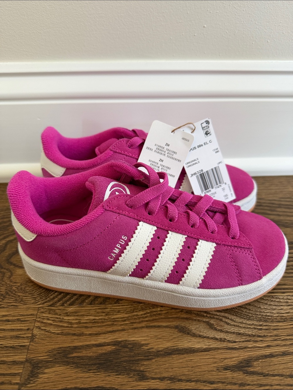 adidas Kids Campus Sneakers in Fuchsia with White Stripes